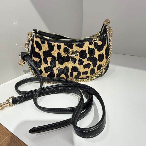 Coach Teri Mini Crossbody Bag With Leopard Print CBG65 Gold/Leopard Multi - Picture 2 of 11